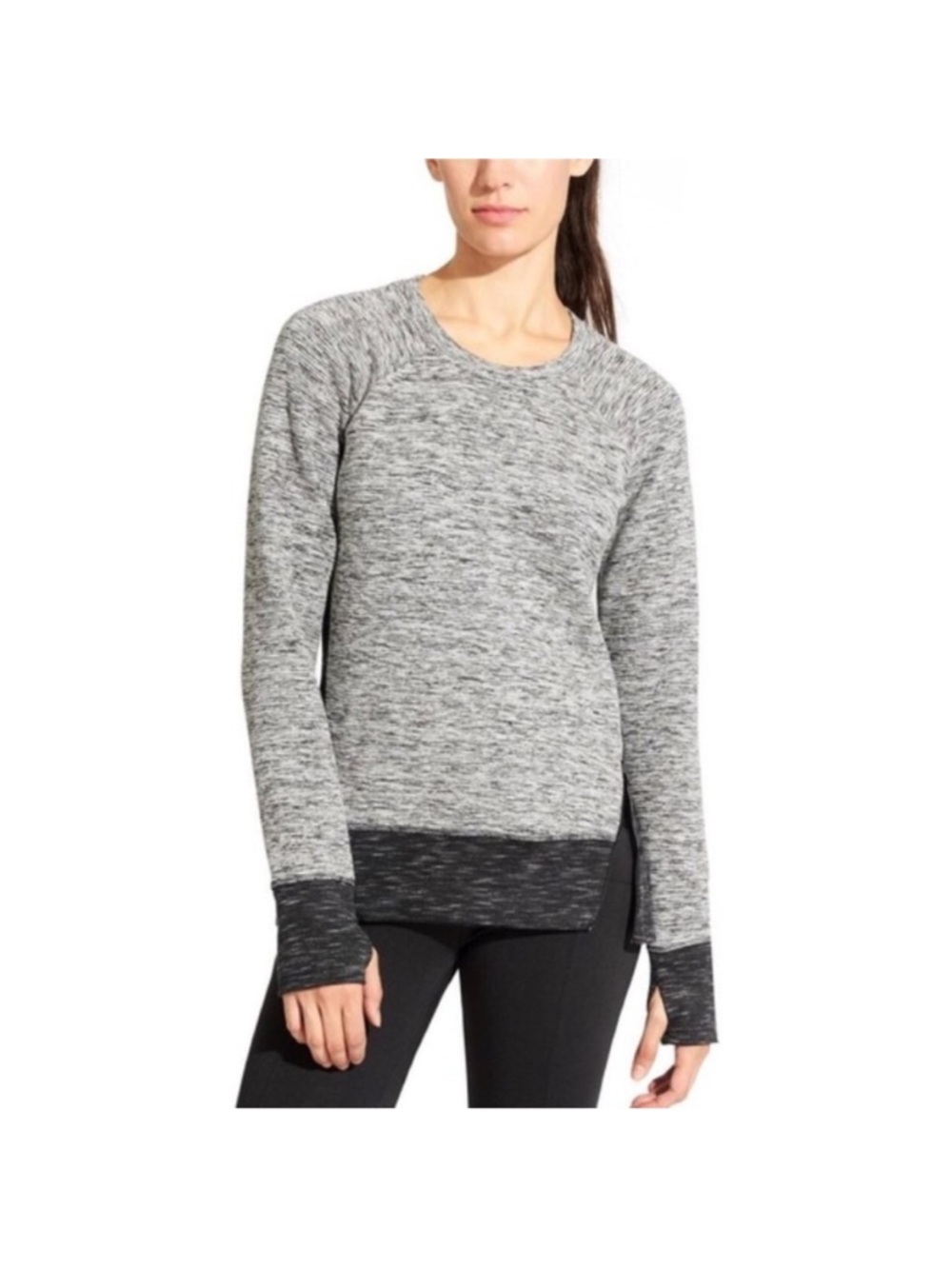 Athleta Marled Heather Gray Long Sleeve Side Zip Sweatshirt Small
